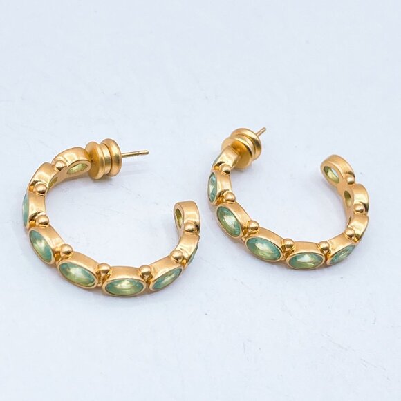 Julie Vos Jewelry - Julie Vos Mykonos Gold Colored Hoop Earrings Green Accents Lightweight Design